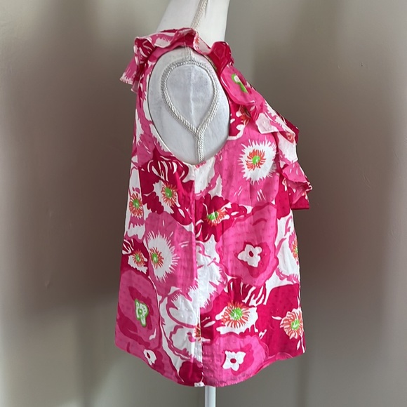 LILLY PULITZER Begonias Ruffled Neckline Sleeveless Blouse - Picture 6 of 12